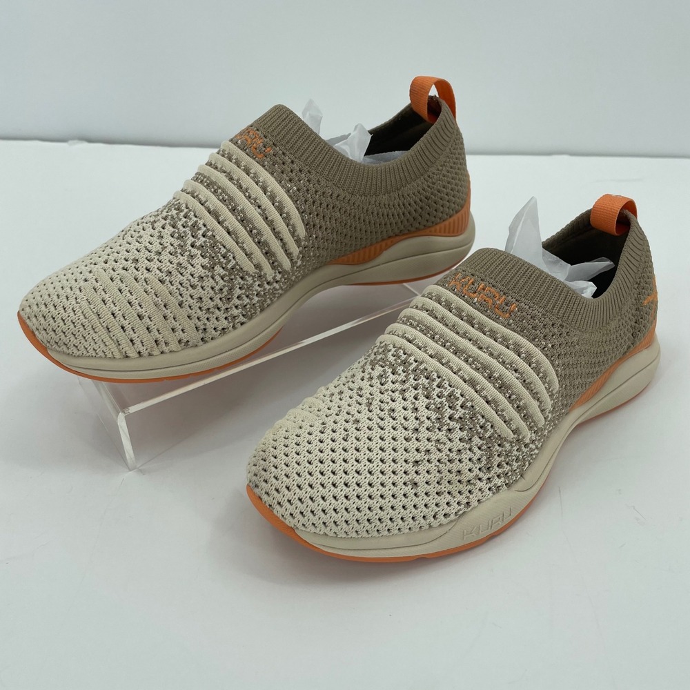 Kuru Womens Slip On Sneakers 5.5 Taupe Orange Nova Knit Walking Comfort Shoes - Picture 3 of 12